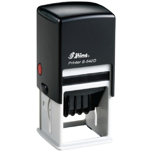 S-530 Custom Self-Inking Date Stamp. Impression Area: 40 x 40mm. Up to 3 Lines of Custom Text Above the Date and 3 Lines below.