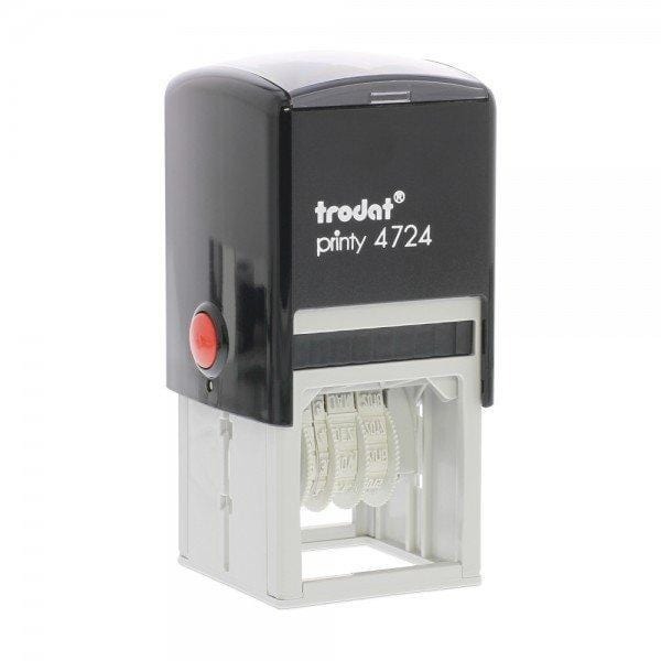4724 Trodat Dater Self-Inking customized with text above and below date. 38 x 38mm.